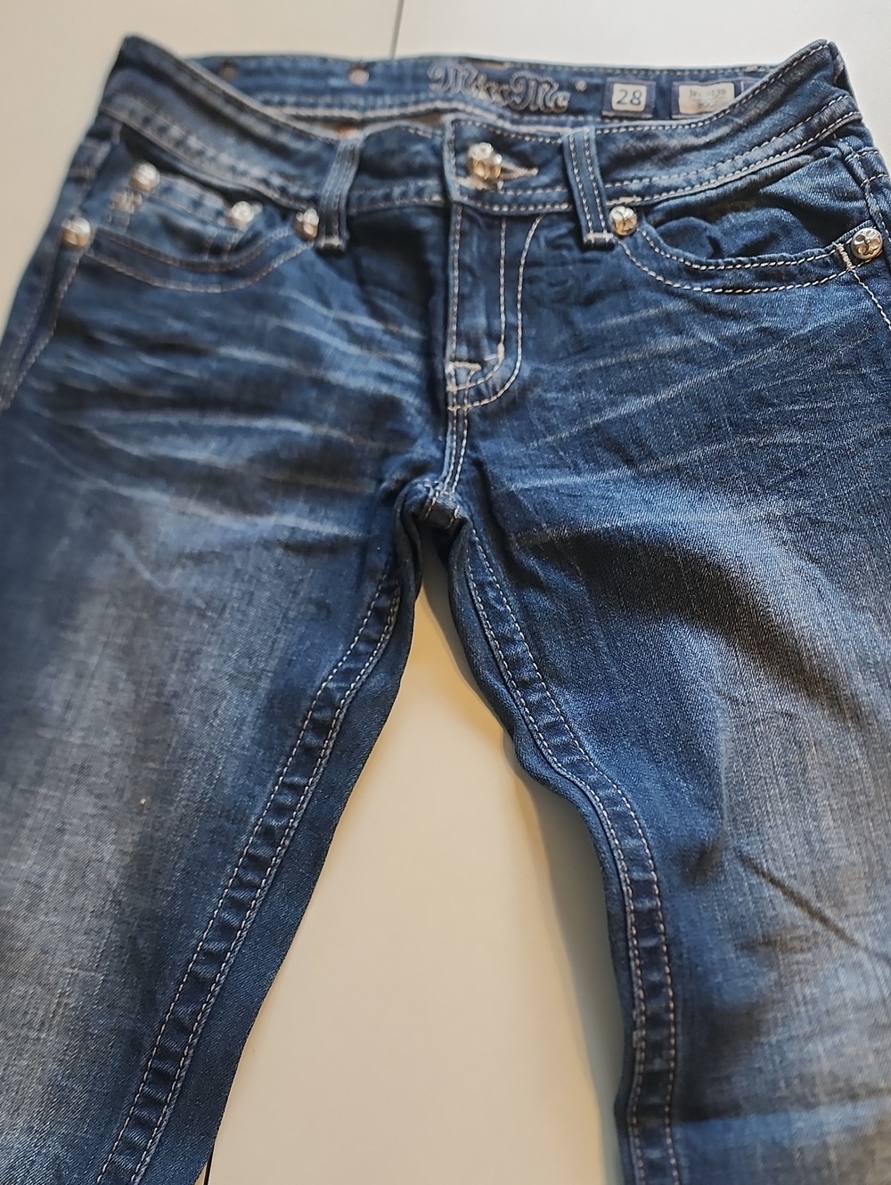 Miss Me Slim Fit, Boot Cut Women's Jeans in Dark Blue Denim Size 28